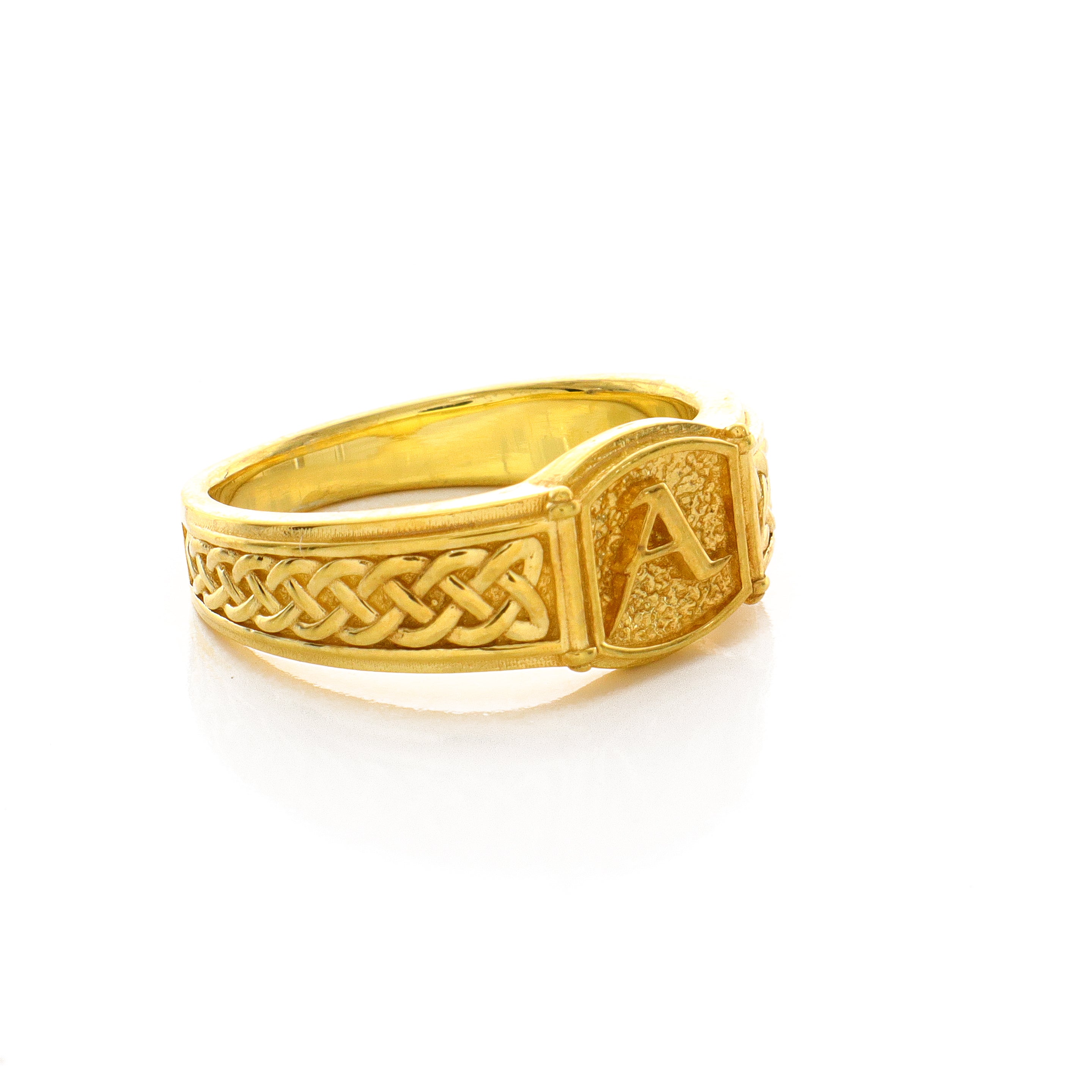 Norse Style Initial, 14k Solid Yellow Gold Signet Ring