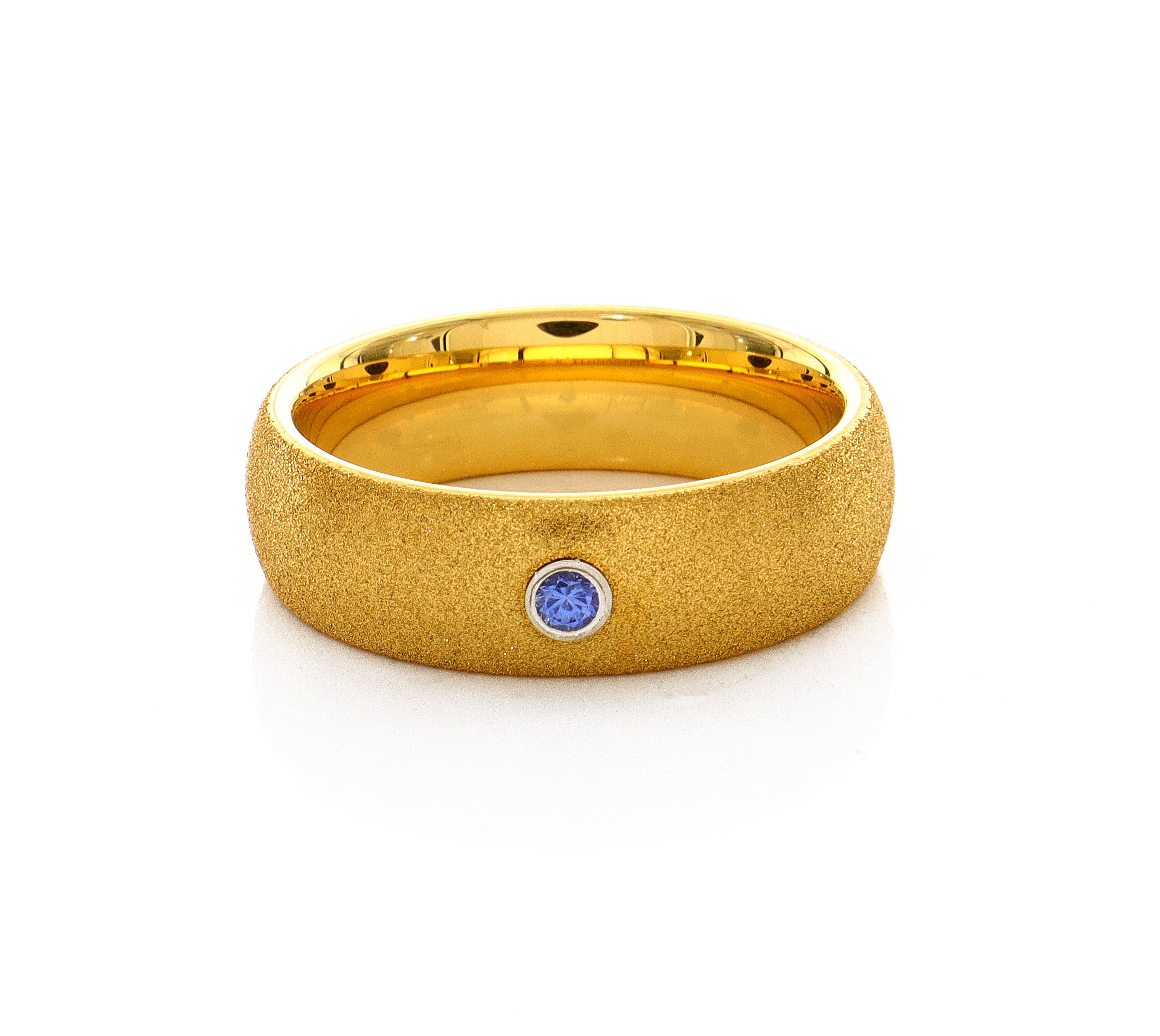 7mm, Custom Made, Dome Shaped Solid Yellow Gold Ring with Round Cut Aquamarine