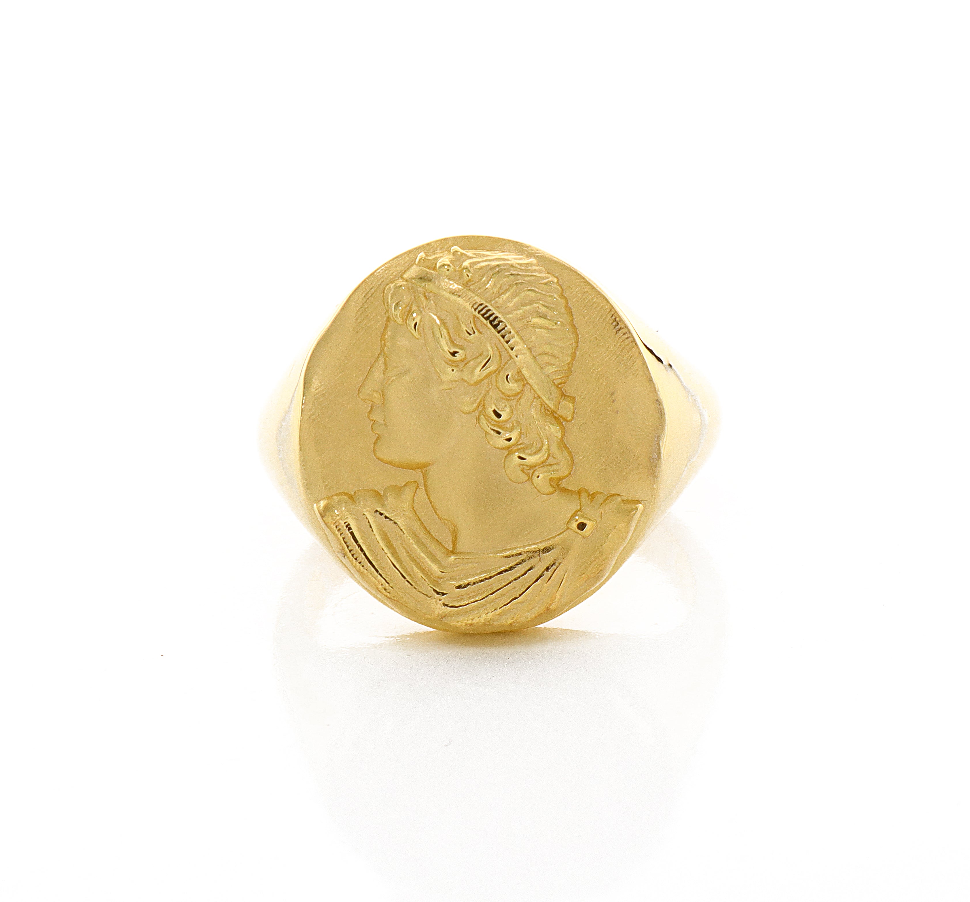 Solid 14k Yellow Gold Signet Ring with Hellenic Greek Side Profile