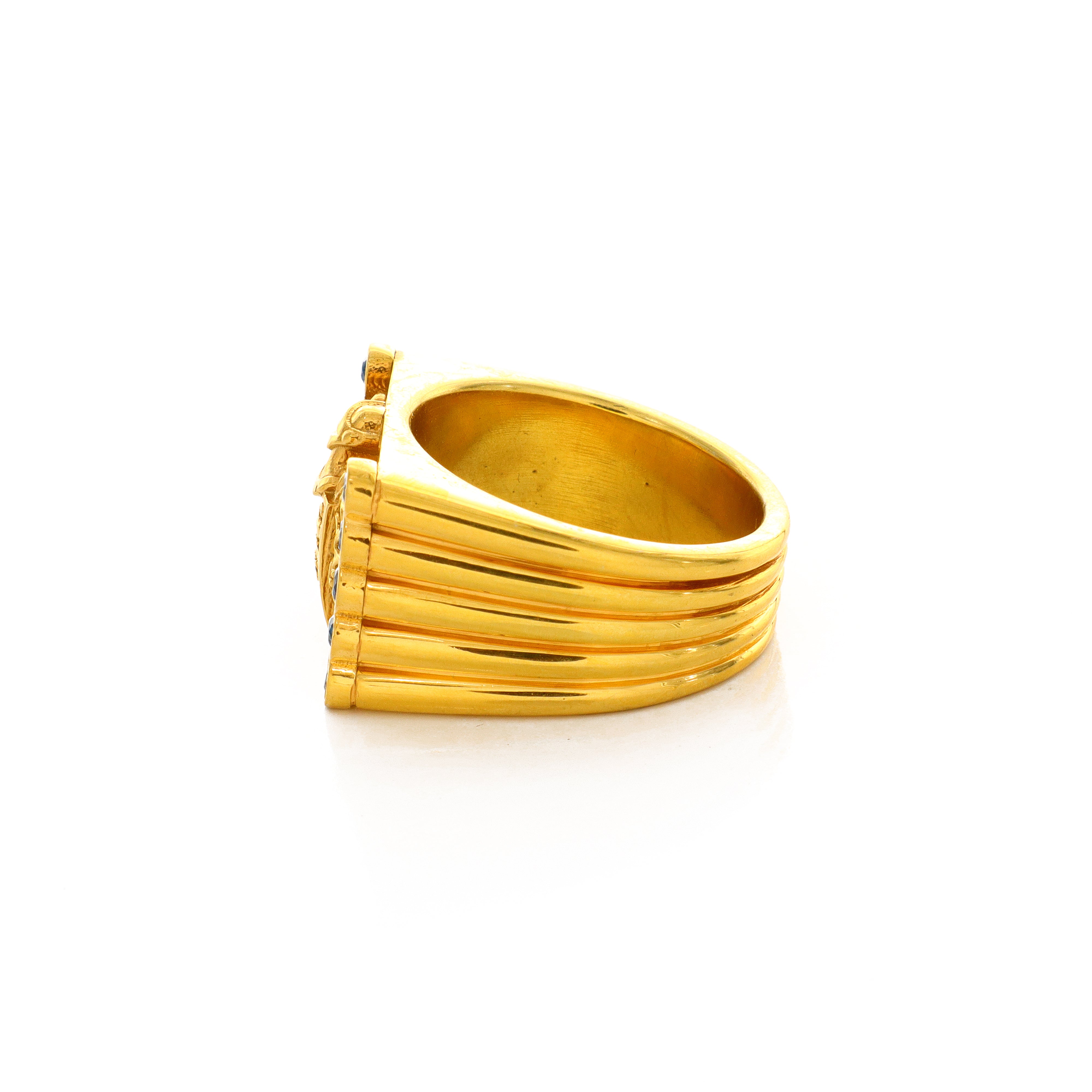 Yellow Gold Family Crest Signet Ring with Topaz Gemstones