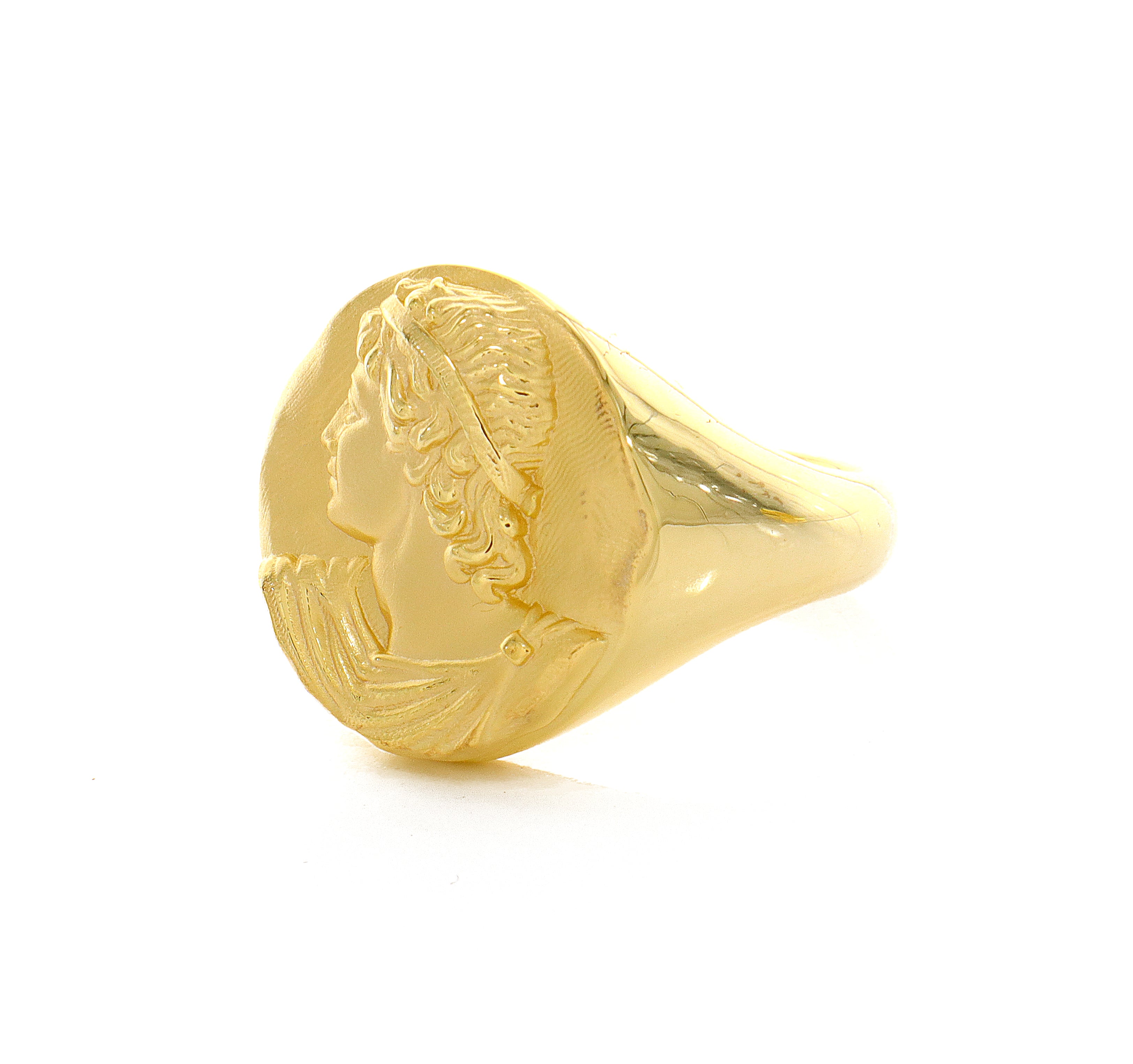 Solid 14k Yellow Gold Signet Ring with Hellenic Greek Side Profile