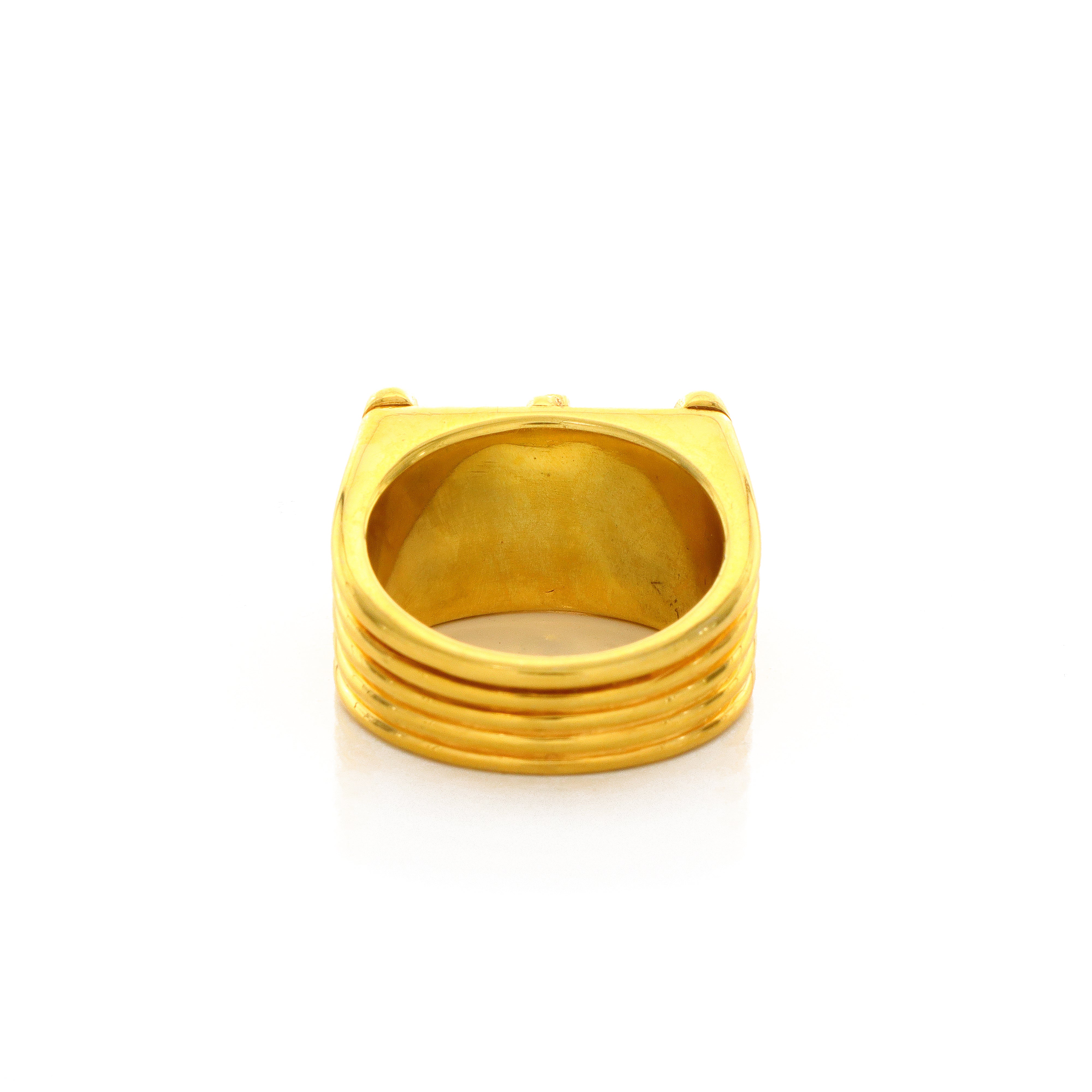 Yellow Gold Family Crest Signet Ring with Topaz Gemstones
