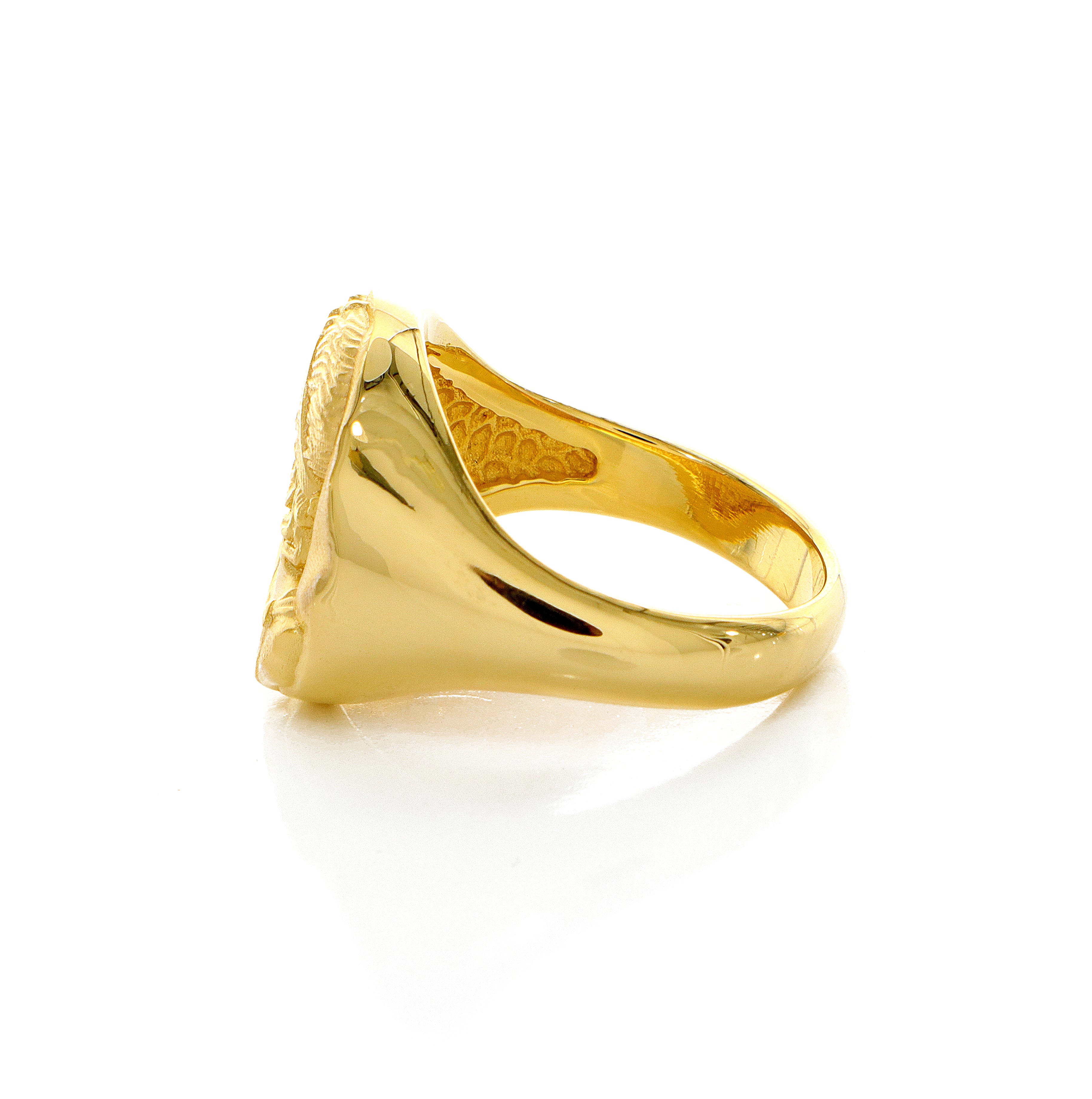 Solid 14k Yellow Gold Signet Ring with Hellenic Greek Side Profile