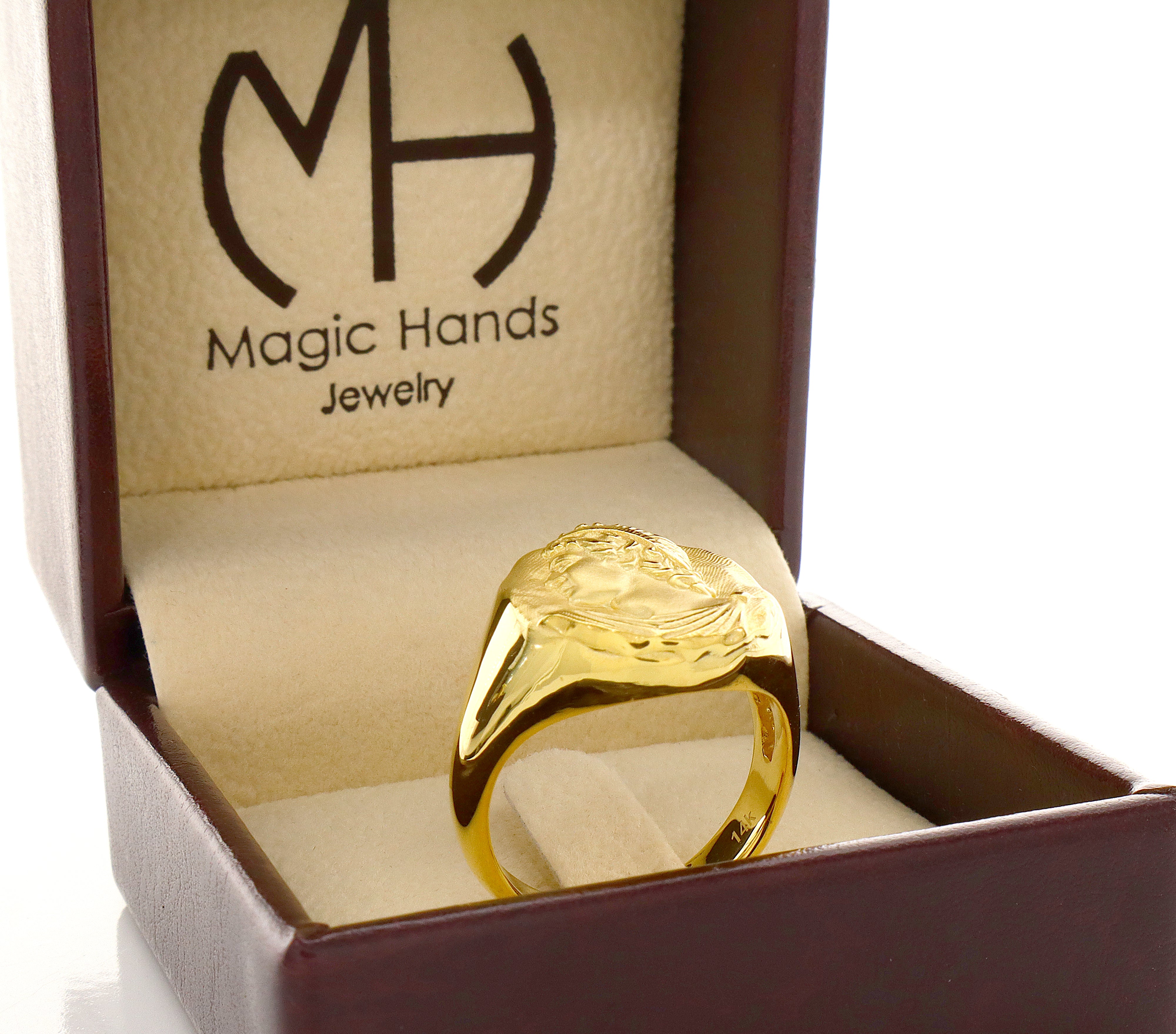 Solid 14k Yellow Gold Signet Ring with Hellenic Greek Side Profile