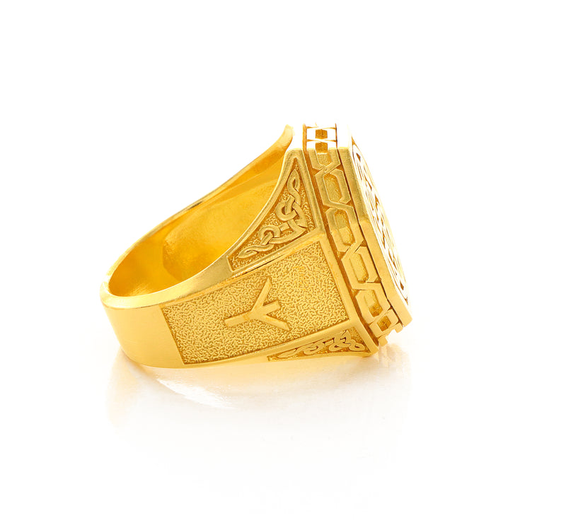 Solid 14k Yellow Gold Signet Ring with Slavic Sun Cross