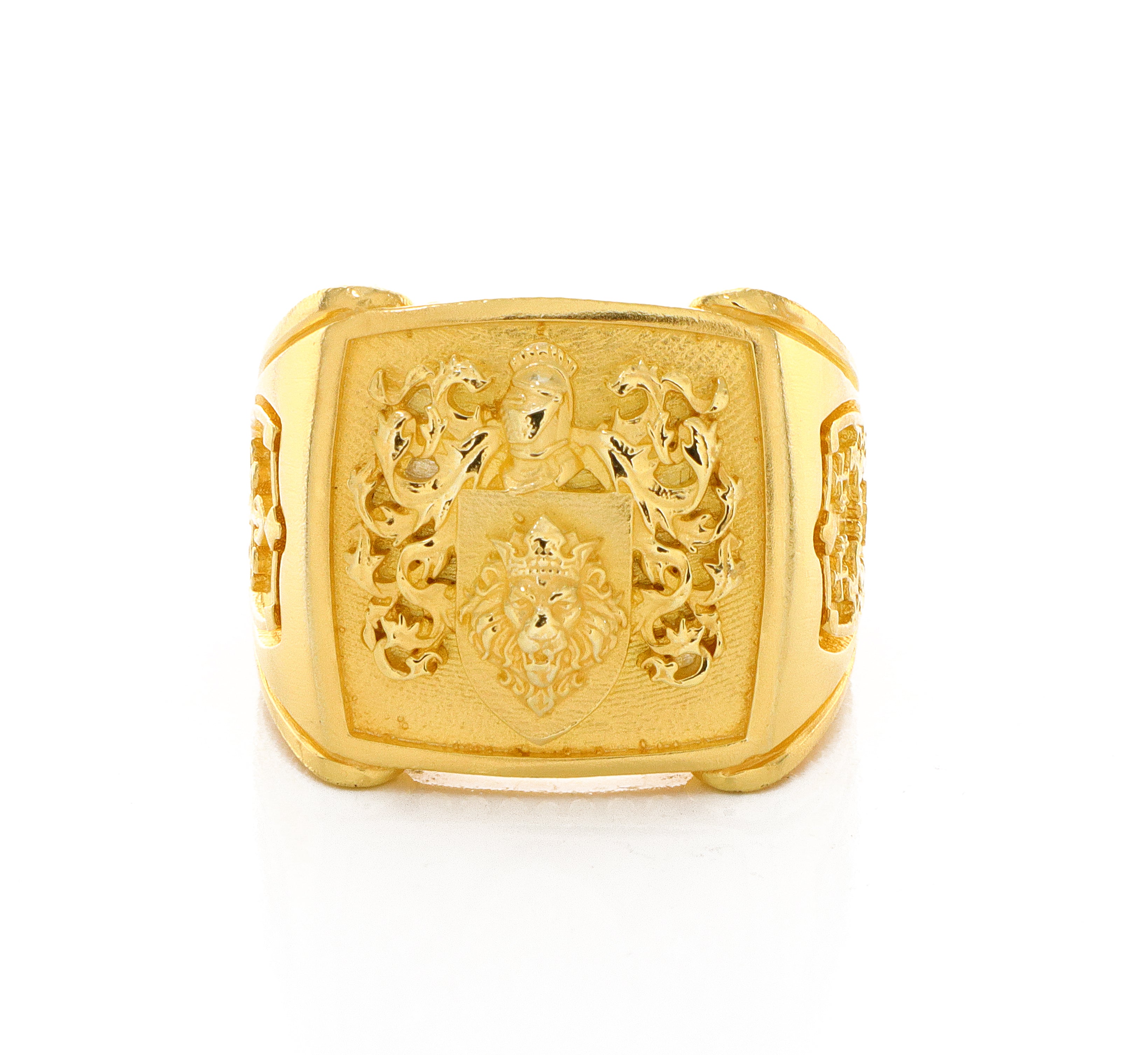 Solid Interior 14k Yellow Gold Family Crest Signet Ring - Extra Gold Difference