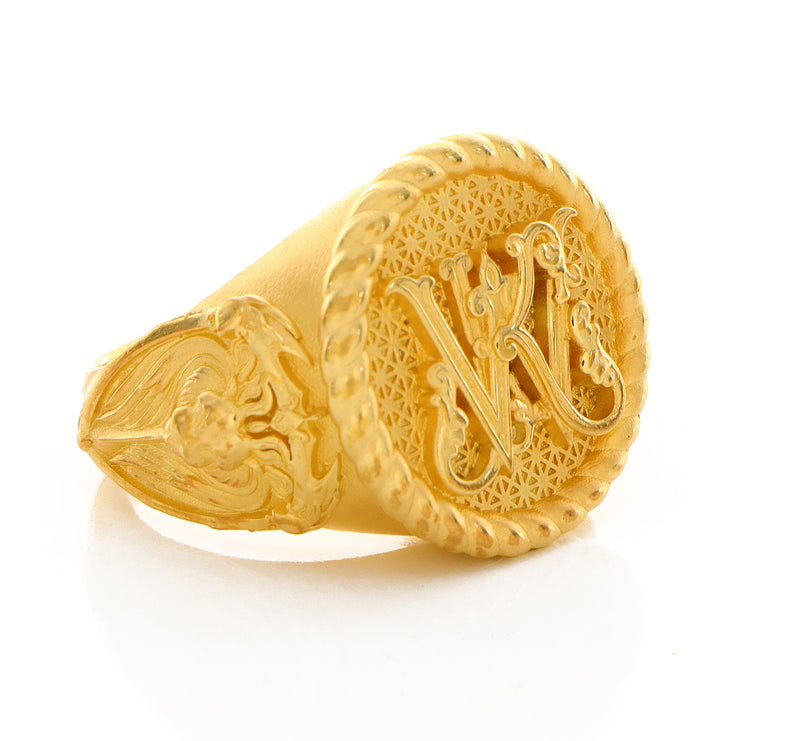 Solid 14k Yellow Gold Signet Ring with Personalized Monogram