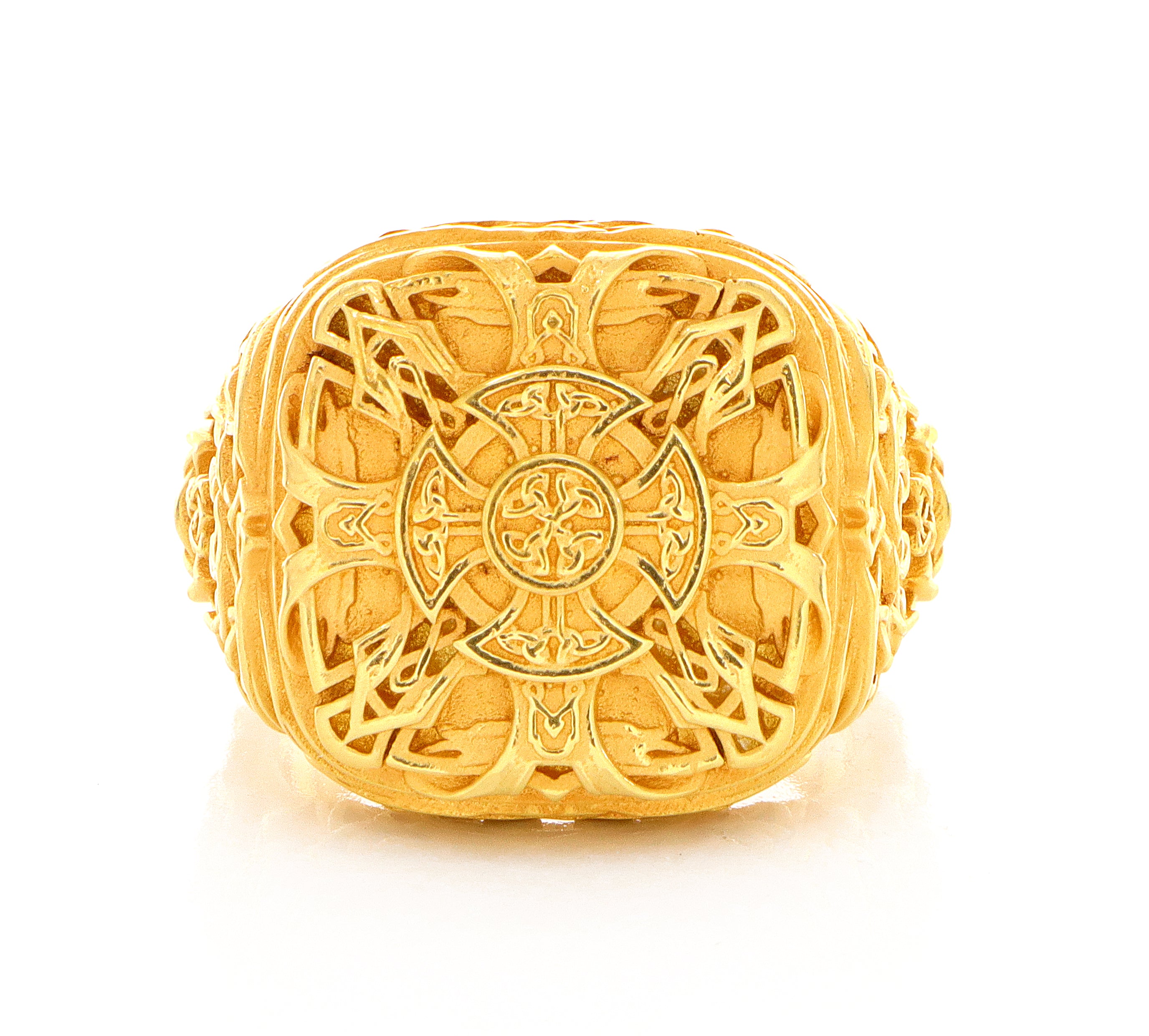 Solid 14k Yellow Gold Signet Ring with Celtic Symbols
