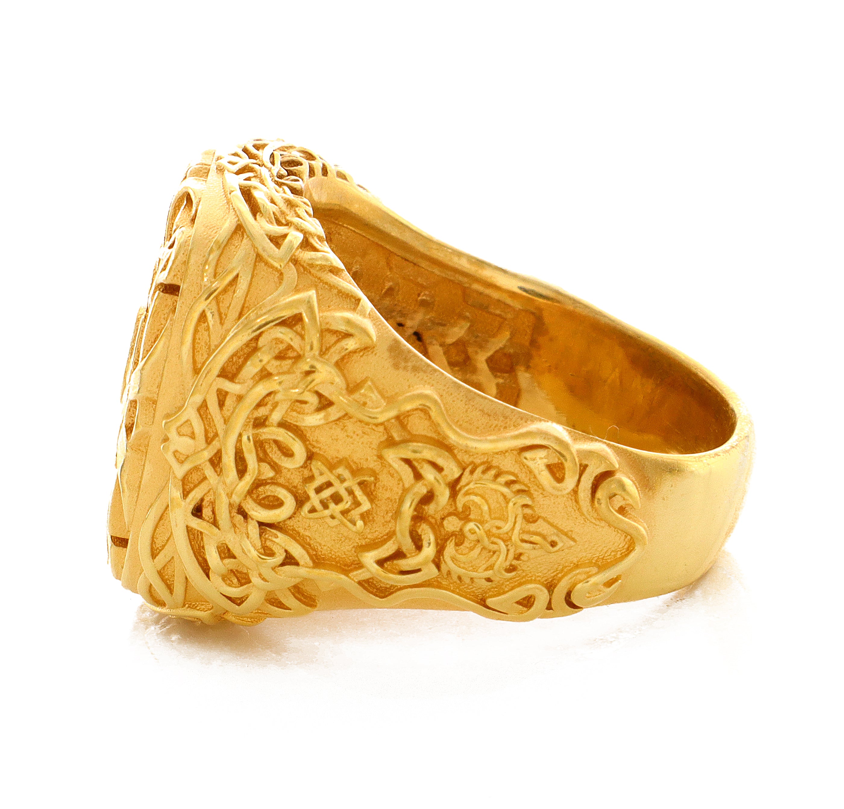Solid 14k Yellow Gold Signet Ring with Celtic Symbols