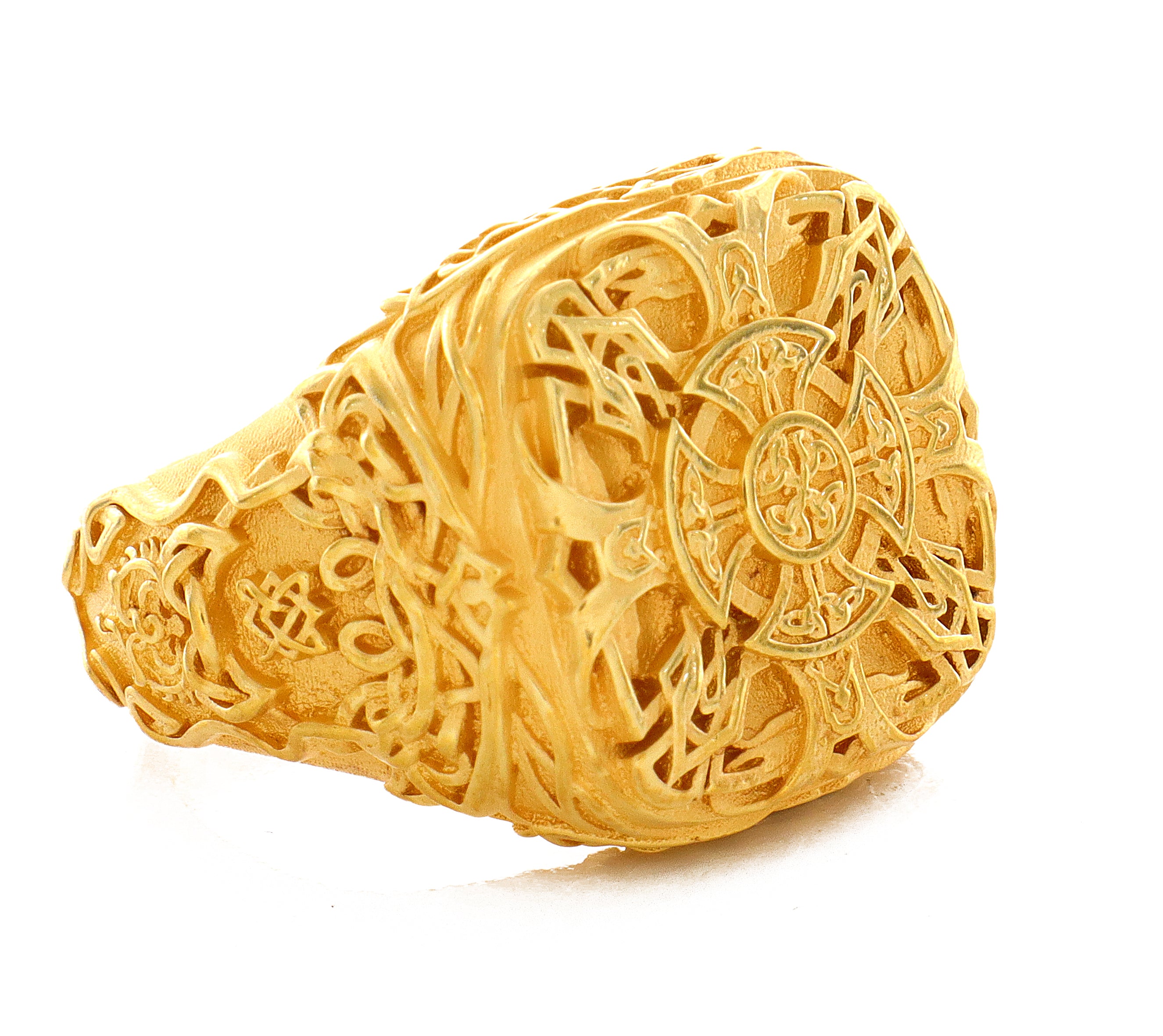 Solid 14k Yellow Gold Signet Ring with Celtic Symbols