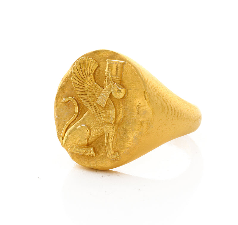 Solid 14k Yellow Gold Signet Ring with Persian Gopaitioshah