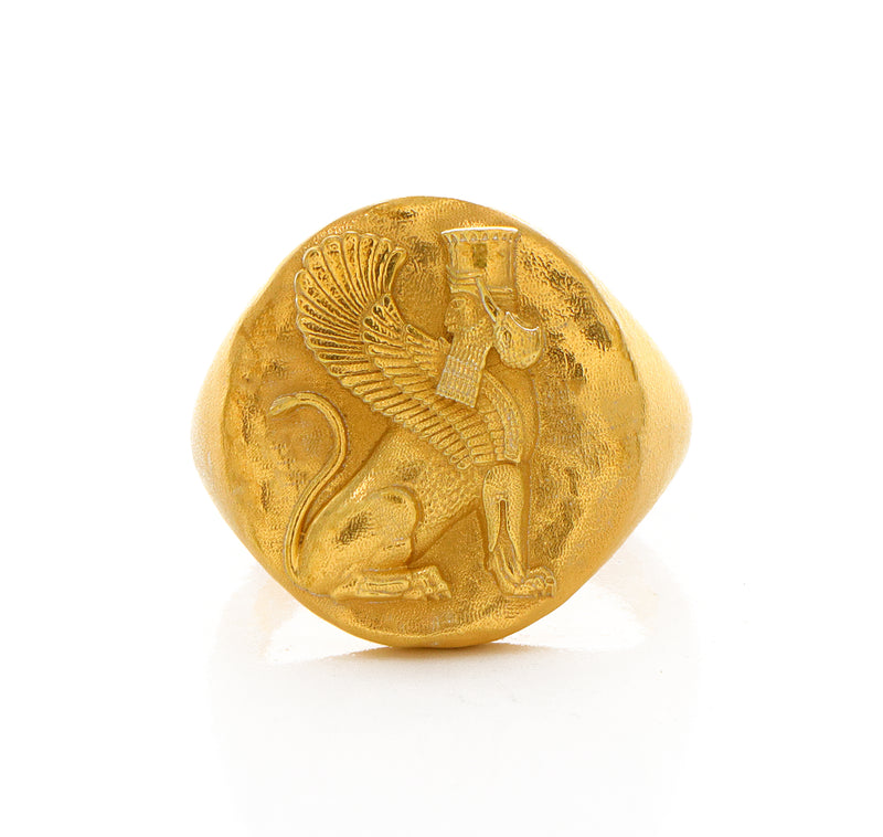 Solid 14k Yellow Gold Signet Ring with Persian Gopaitioshah
