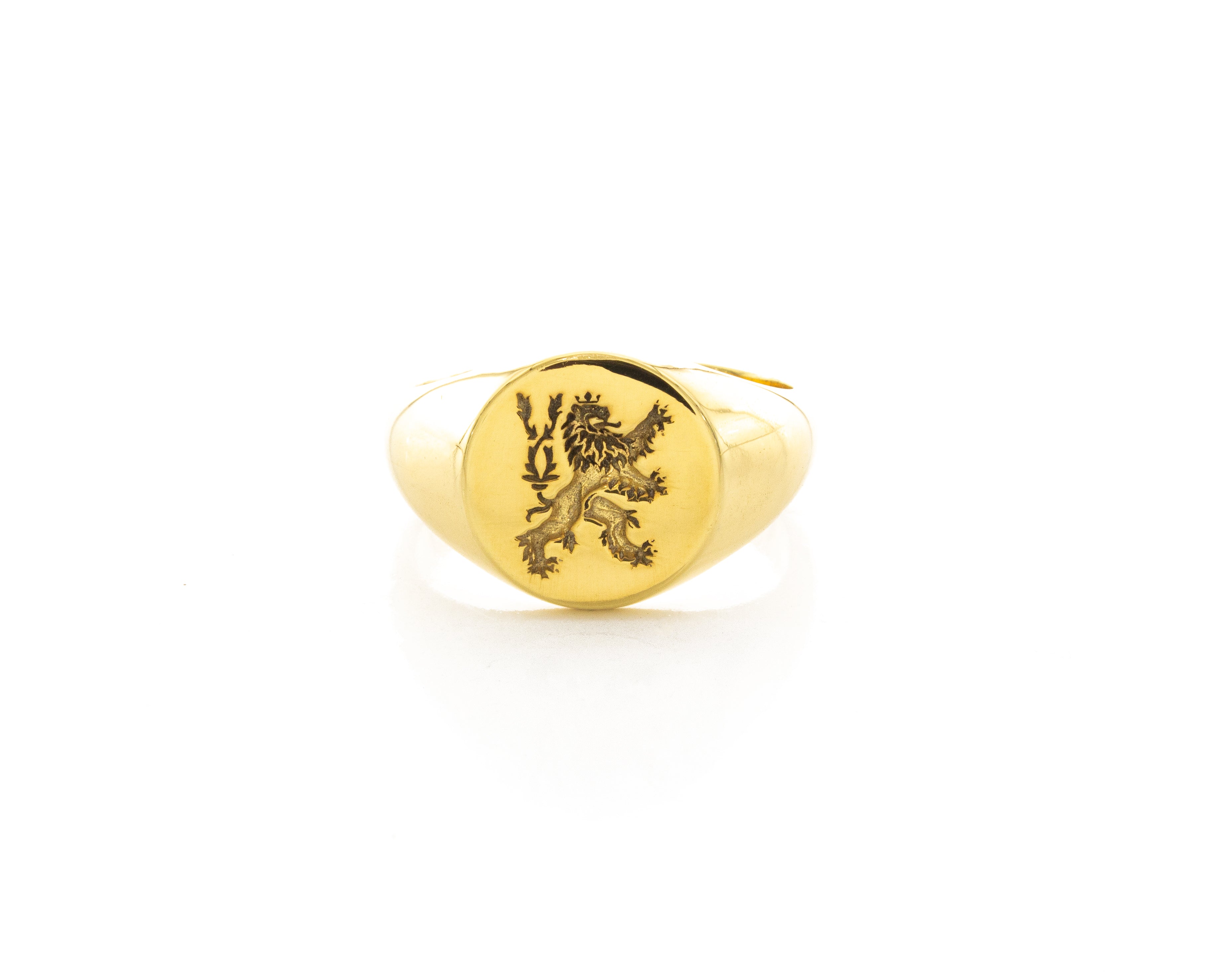 Heraldic Lion Wax Seal Signet Ring, 14k Solid Yellow Gold Ring with Medieval Lion