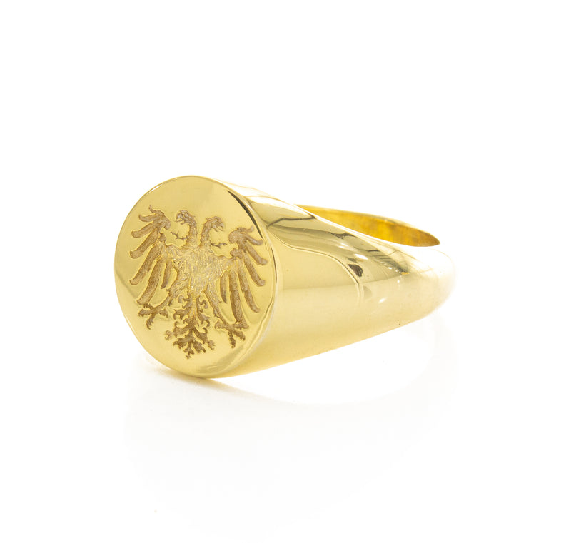 Holy Roman Empire Wax Seal Signet Ring, 14k Solid Yellow Gold Ring with Double Headed Eagle