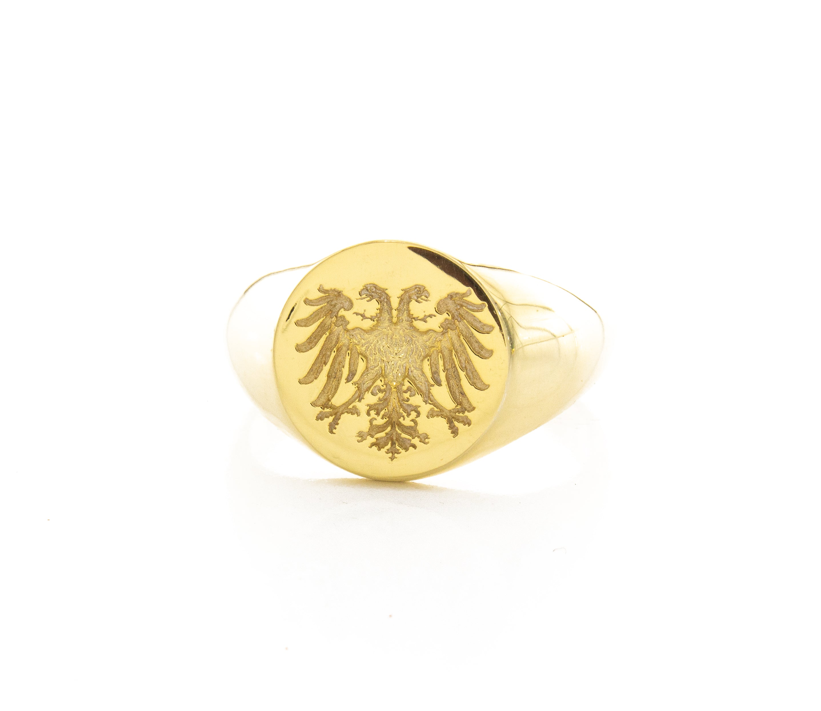 Holy Roman Empire Wax Seal Signet Ring, 14k Solid Yellow Gold Ring with Double Headed Eagle