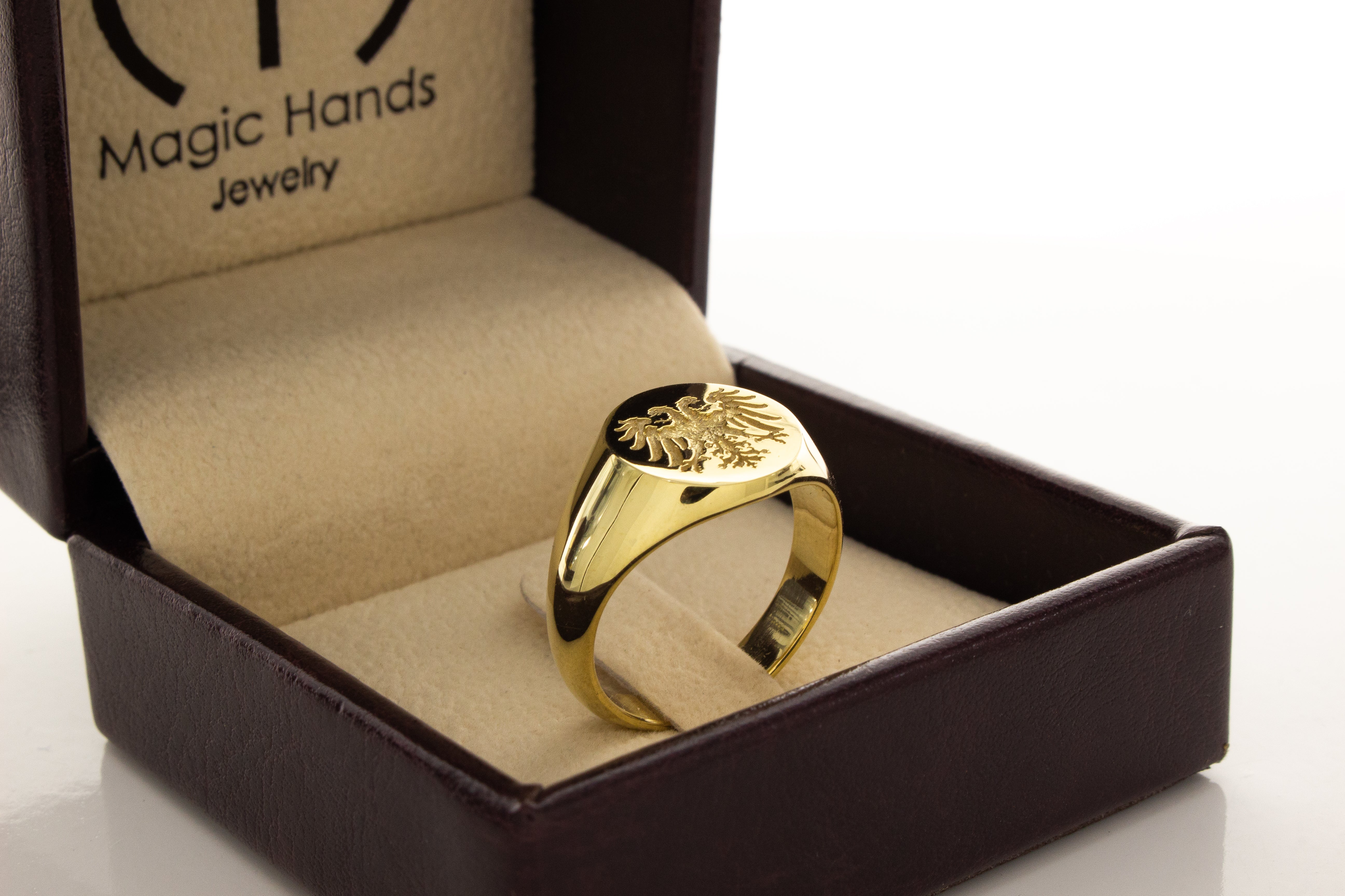 Holy Roman Empire Wax Seal Signet Ring, 14k Solid Yellow Gold Ring with Double Headed Eagle