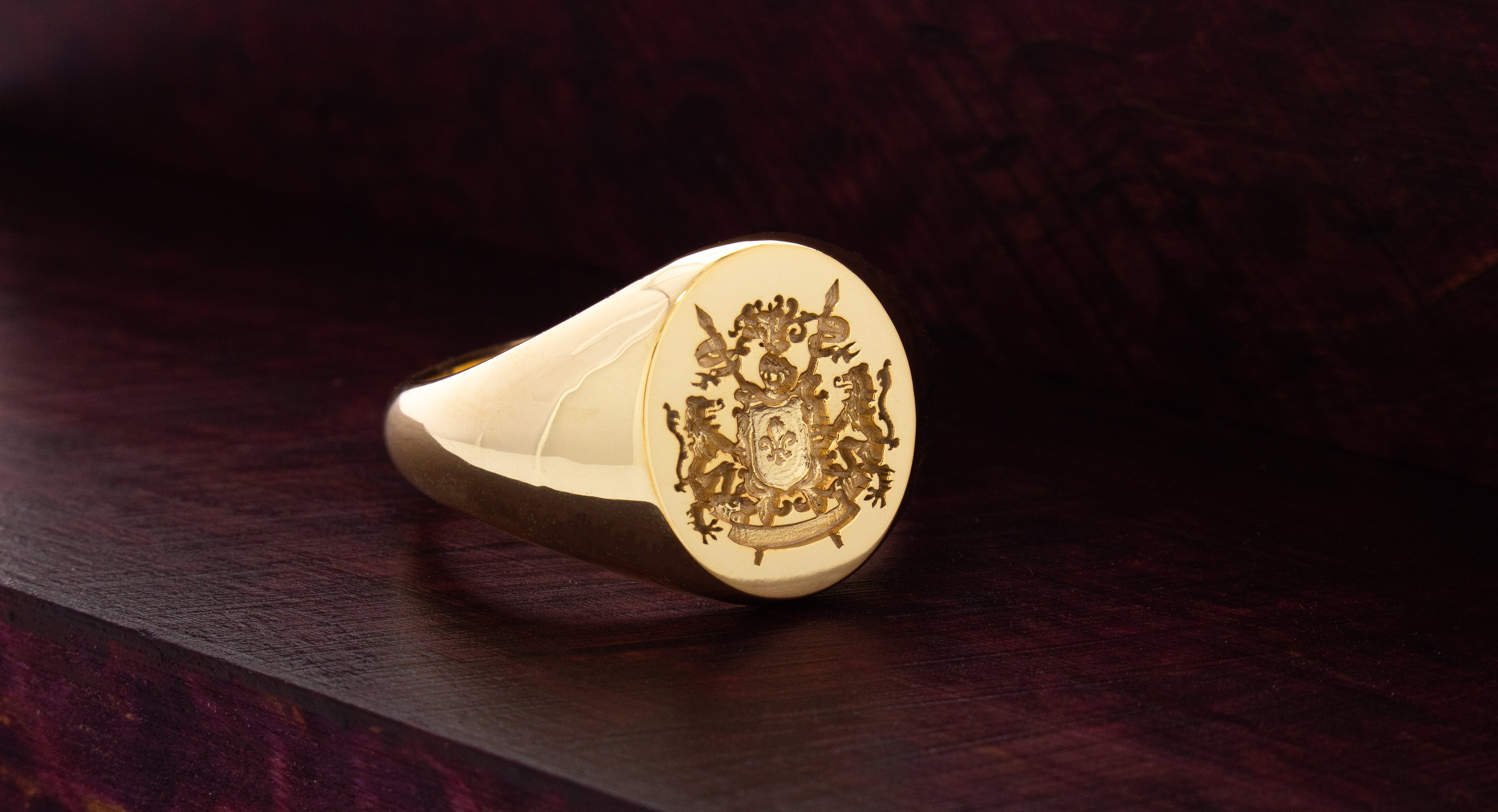 Create Your Own Family Crest Wax Seal Signet Ring, 14k Solid Yellow Gold Ring