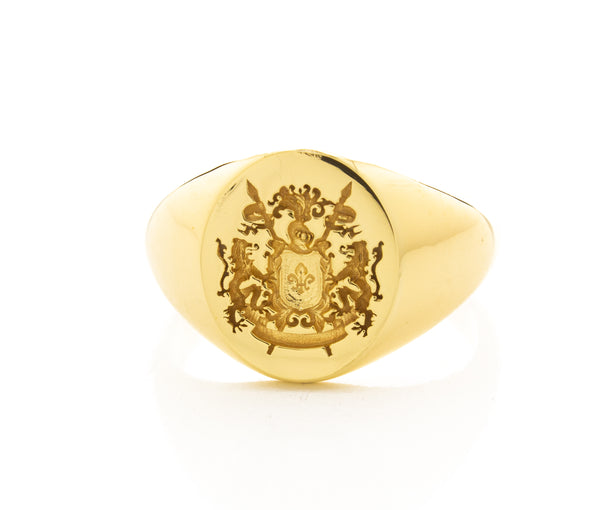 Create Your Own Family Crest Wax Seal Signet Ring, 14k Solid Yellow Gold Ring