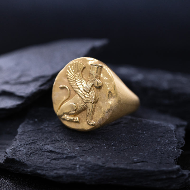 Solid 14k Yellow Gold Signet Ring with Persian Gopaitioshah