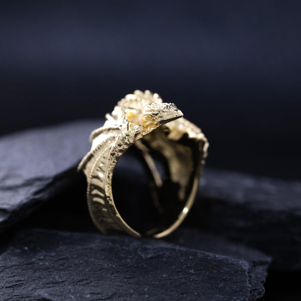 Solid 14k Yellow Gold Dragon Ring