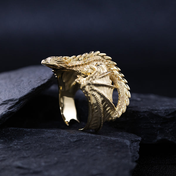 Solid 14k Yellow Gold Dragon Ring