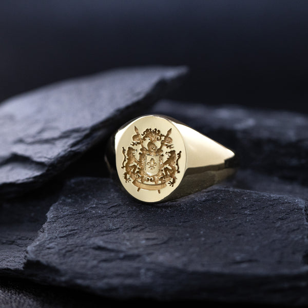 Create Your Own Family Crest Wax Seal Signet Ring, 14k Solid Yellow Gold Ring