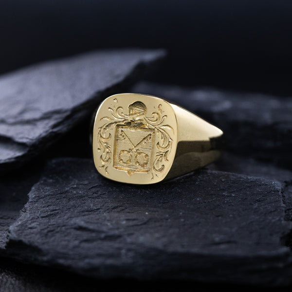 Make Your Own Family Crest Wax Seal Signet Ring, 14k Solid Yellow Gold Ring