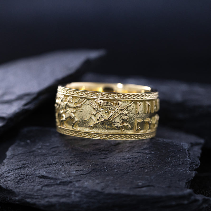 10mm Custom Made, Dome Shaped, 14k Solid Yellow Gold Valkyrie Viking Ring