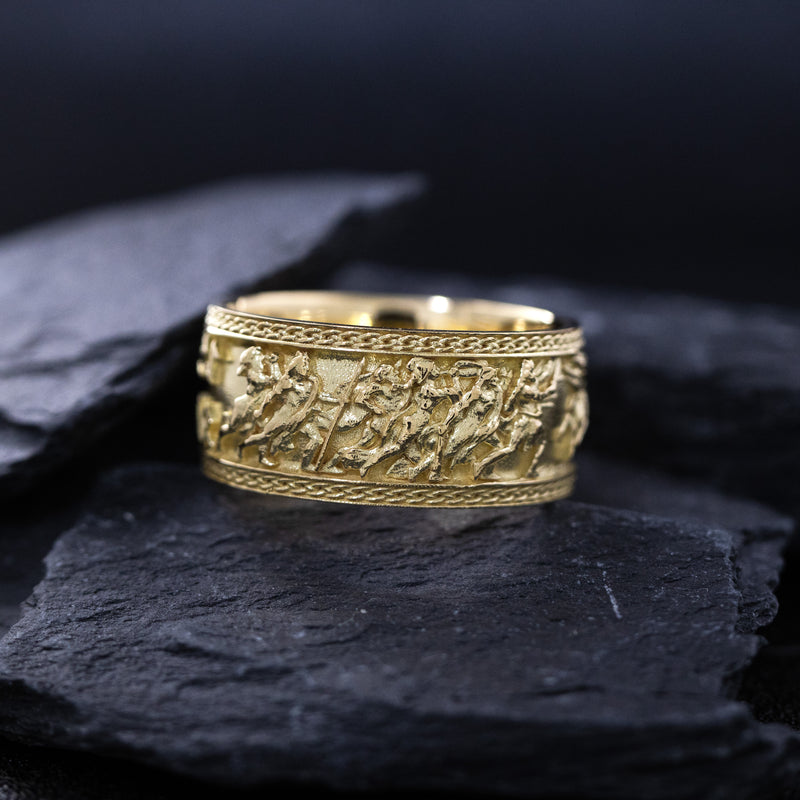 10mm Custom Made, Dome Shaped, 14k Solid Yellow Gold Valkyrie Viking Ring