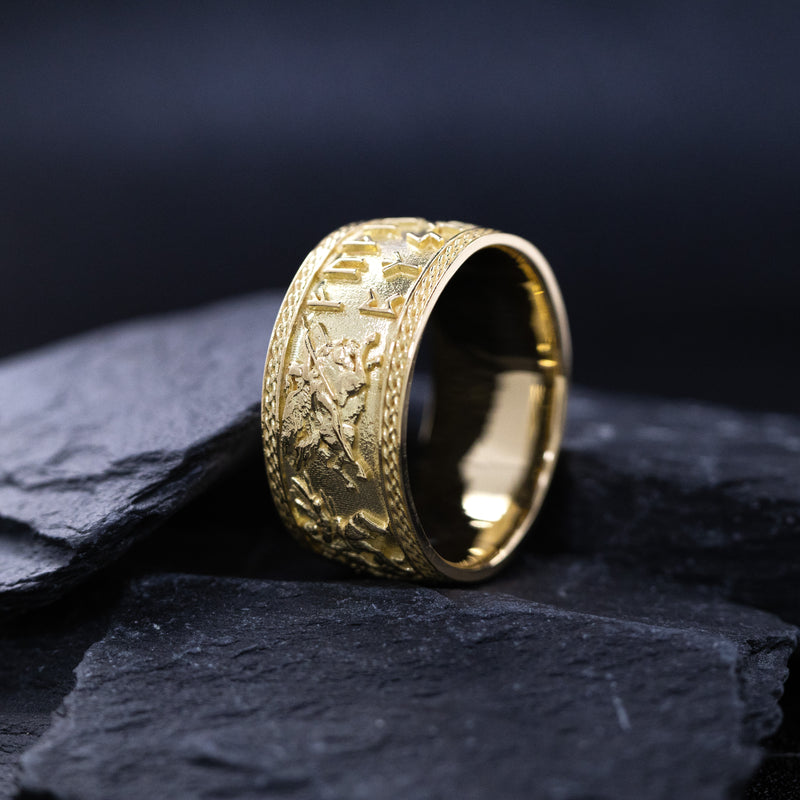 10mm Custom Made, Dome Shaped, 14k Solid Yellow Gold Valkyrie Viking Ring