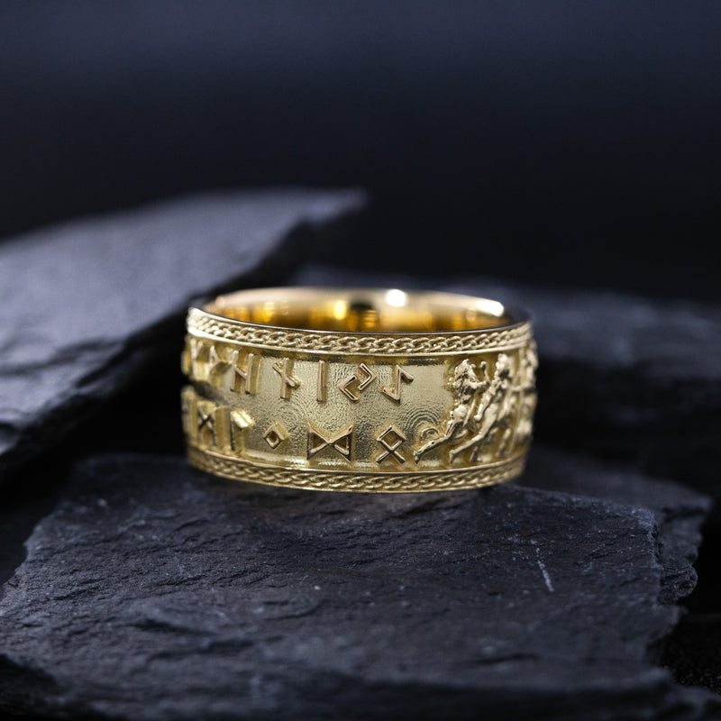 10mm Custom Made, Dome Shaped, 14k Solid Yellow Gold Valkyrie Viking Ring