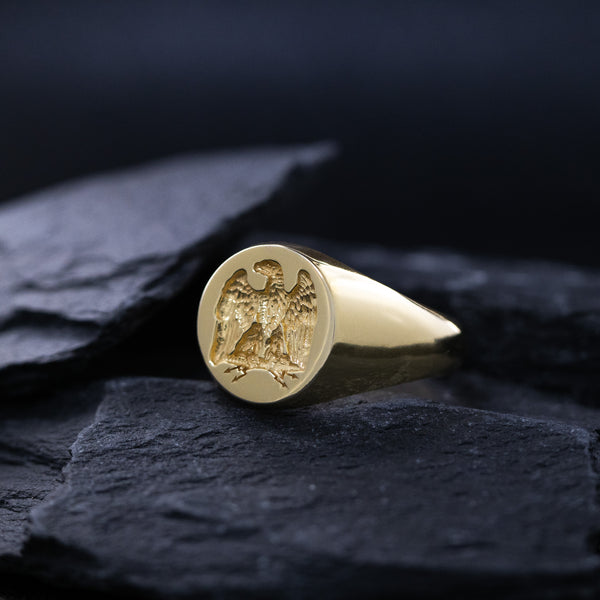 Napoleonic Eagle, Wax Seal Signet Ring, 14k Solid Yellow Gold Ring with French Napoleonic Eagle