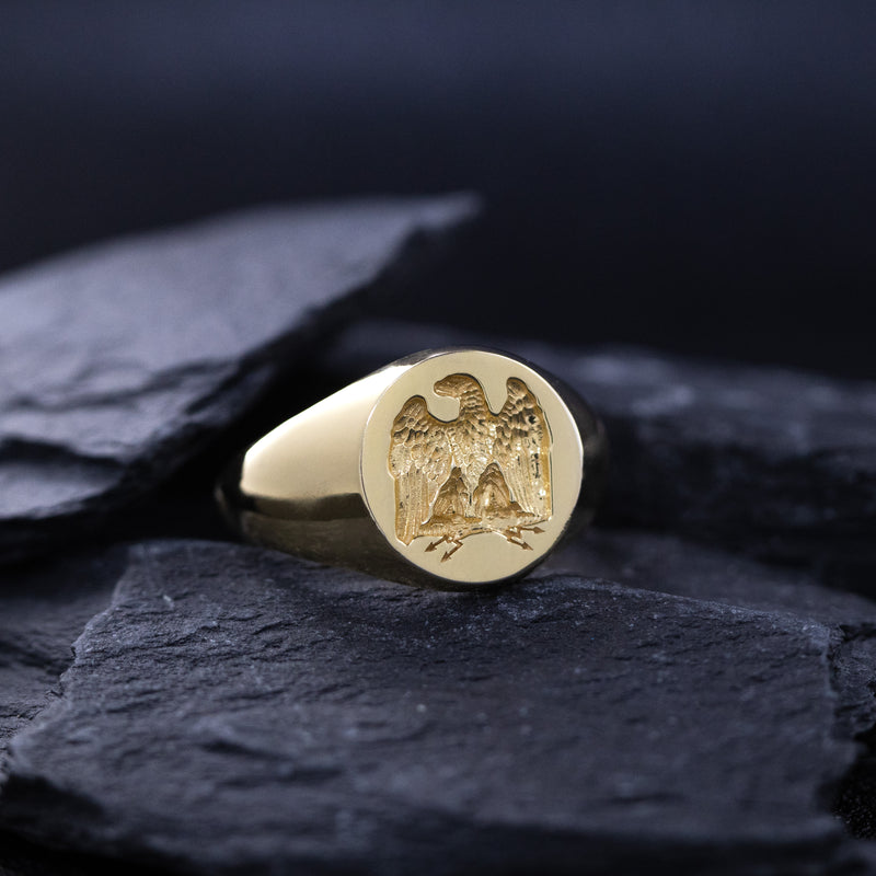 Napoleonic Eagle, Wax Seal Signet Ring, 14k Solid Yellow Gold Ring with French Napoleonic Eagle