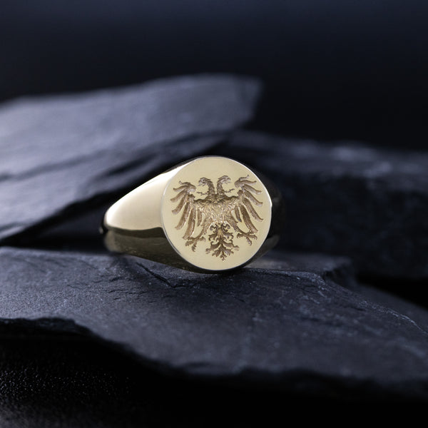 Holy Roman Empire Wax Seal Signet Ring, 14k Solid Yellow Gold Ring with Double Headed Eagle