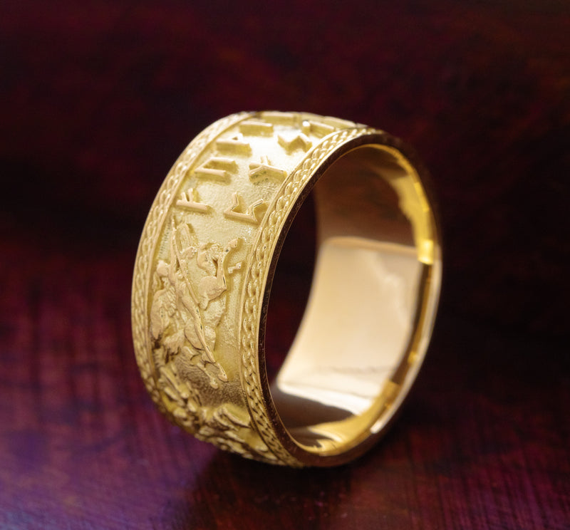 10mm Custom Made, Dome Shaped, 14k Solid Yellow Gold Valkyrie Viking Ring