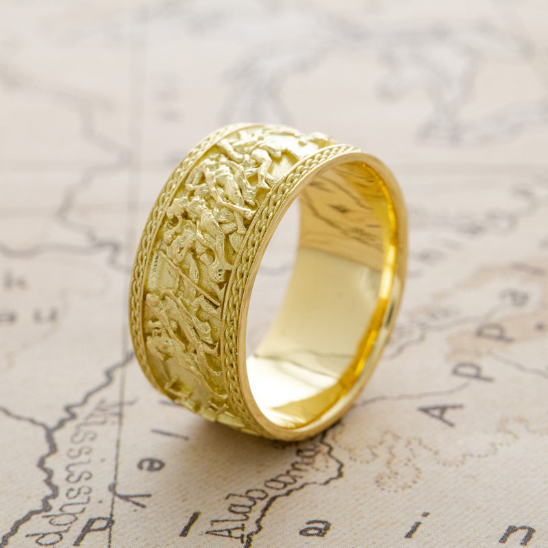 10mm Custom Made, Dome Shaped, 14k Solid Yellow Gold Valkyrie Viking Ring