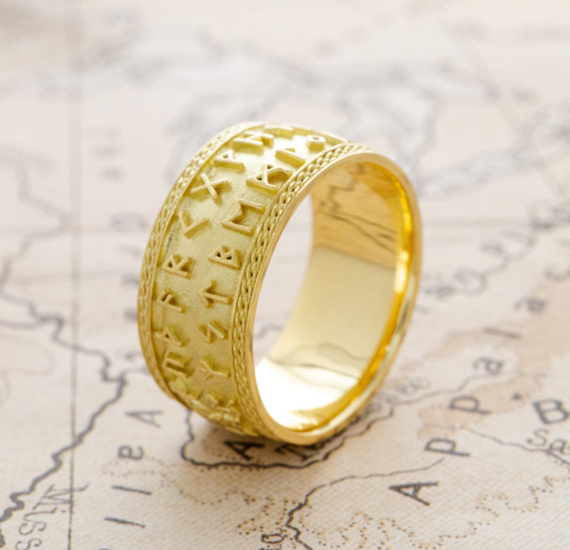 10mm Custom Made, Dome Shaped, 14k Solid Yellow Gold Valkyrie Viking Ring