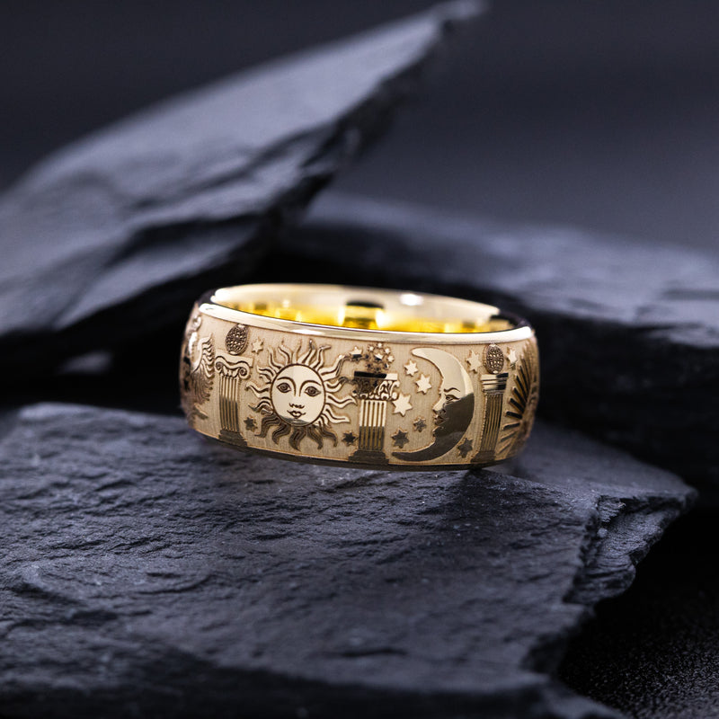 8.5mm Custom Engraved Solid 14k Gold Masonic Band