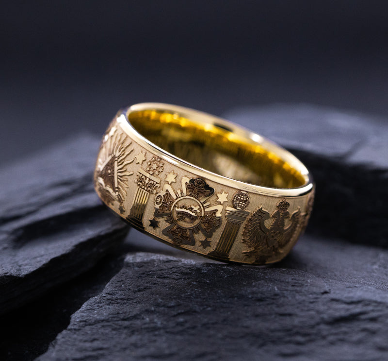 8.5mm Custom Engraved Solid 14k Gold Masonic Band