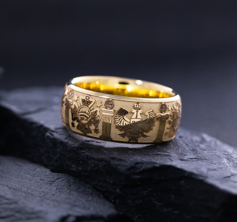 8.5mm Custom Engraved Solid 14k Gold Masonic Band