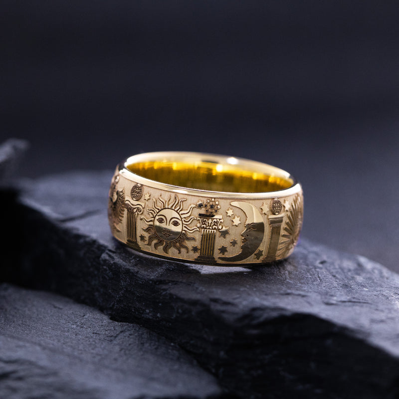 8.5mm Custom Engraved Solid 14k Gold Masonic Band