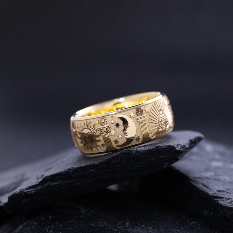 8.5mm Custom Engraved Solid 14k Gold Masonic Band