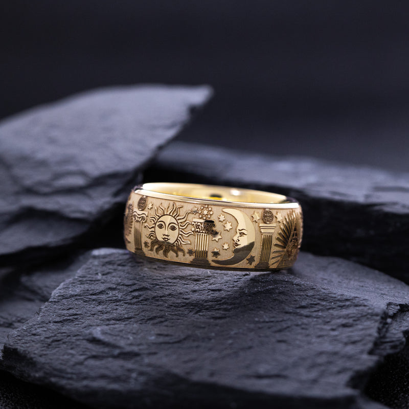 8.5mm Custom Engraved Solid 14k Gold Masonic Band