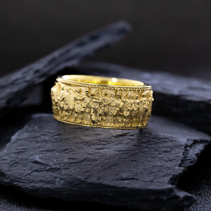 Solid 14k and 18k Yellow Gold Ring with Roman Emperor Caracalla's Relief and Capitoline Wolf