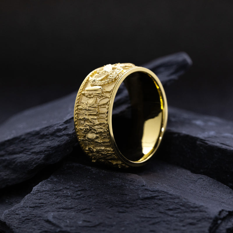 Solid 14k and 18k Yellow Gold Ring with Roman Emperor Caracalla's Relief and Capitoline Wolf