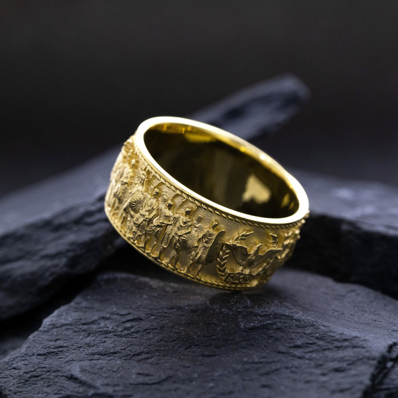 Solid 14k and 18k Yellow Gold Ring with Roman Emperor Caracalla's Relief and Capitoline Wolf