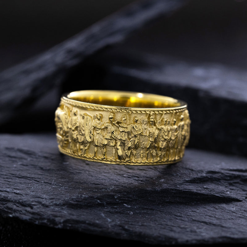 Solid 14k and 18k Yellow Gold Ring with Roman Emperor Caracalla's Relief and Capitoline Wolf