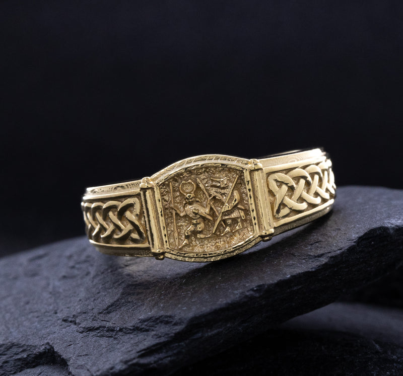 Úlfheðinn Wolf Warrior and Odin with Norse Braids, 14k Solid Yellow Gold Viking Signet Ring