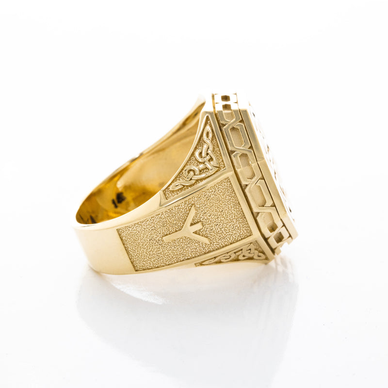 Solid 14k Yellow Gold Signet Ring with Slavic Sun Cross