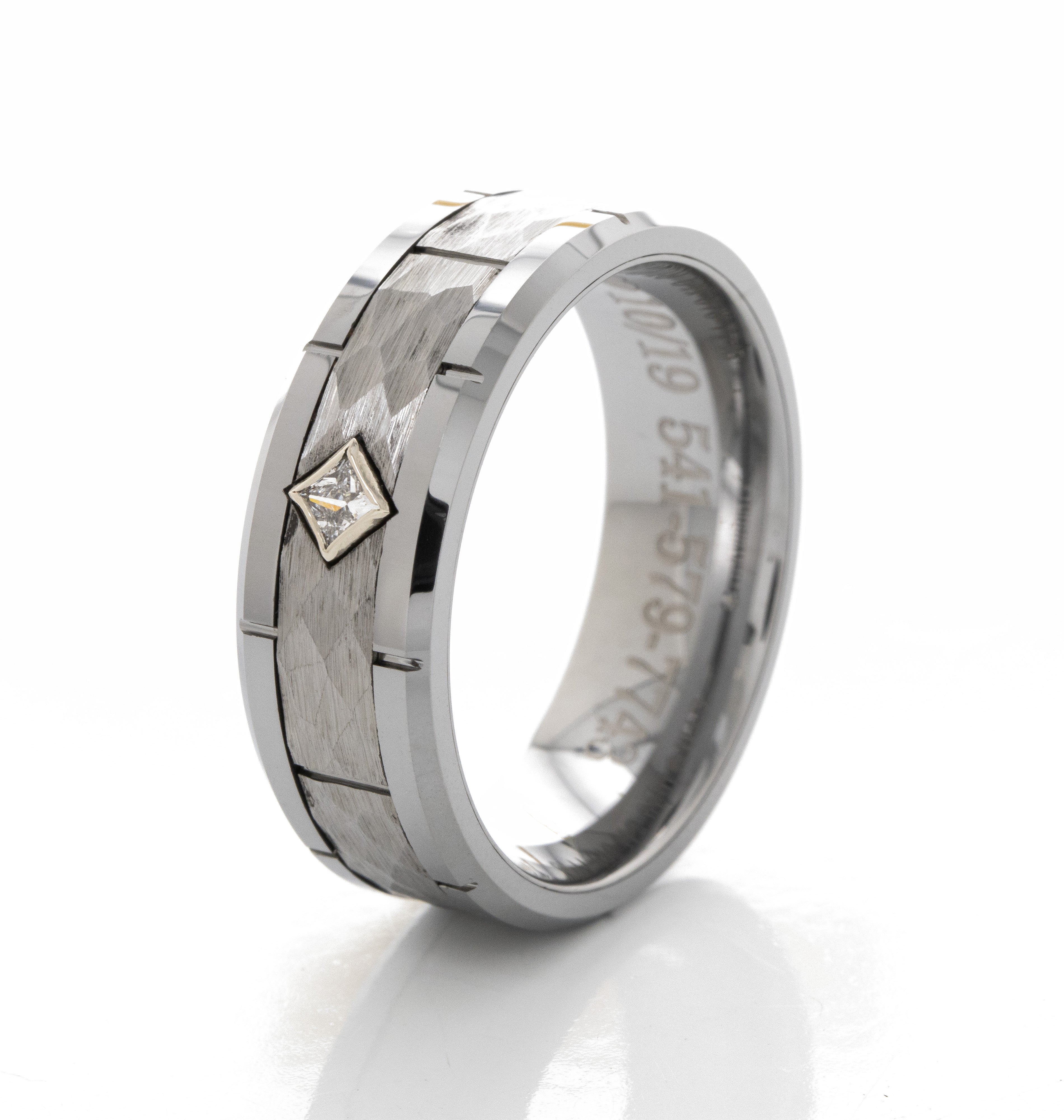 8mm Tungsten Carbide Ring with Notches and Diamond